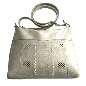 Sam & Hadley Adjustable Crossbody Shoulder Bag Vegan Perforated Light Gray